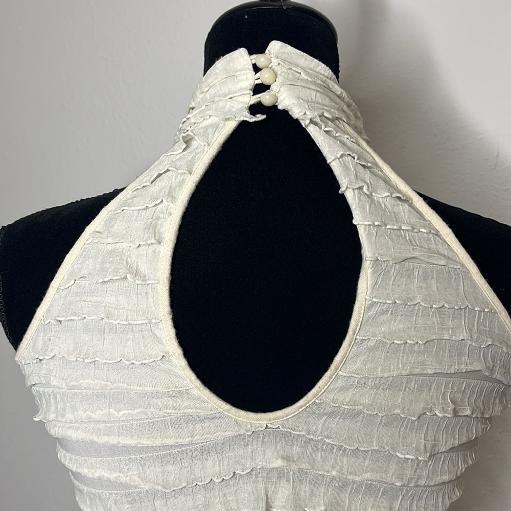 Studio Y Cream Ruffle Halter Tank Top - Picture 6 of 10